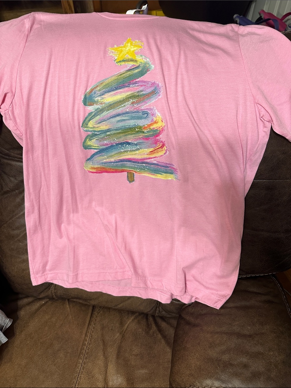 Bella Canvas Pink Tee with Multicolor Swirl Tree Graphic